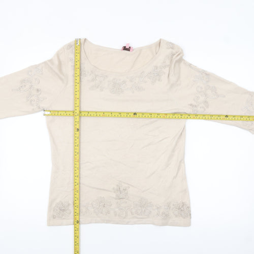 Phase Eight Women Beige Floral Embroidered Jumper Size 16