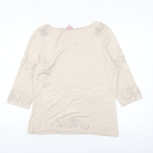 Phase Eight Women Beige Floral Embroidered Jumper Size 16