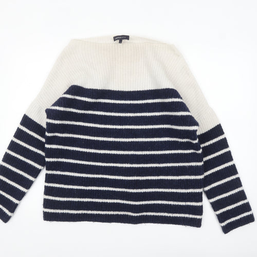 Marks and Spencer Women Navy Cream Striped Jumper Size 12 Knit Pullover