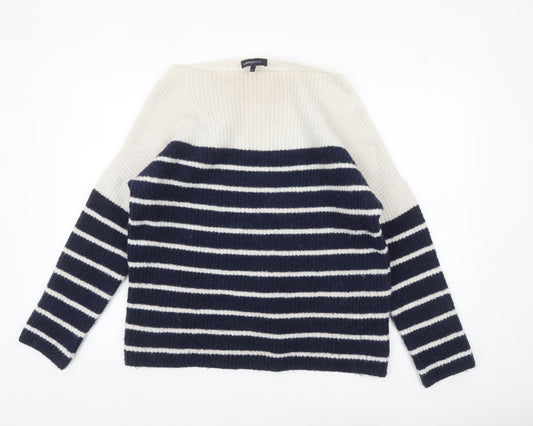 Marks and Spencer Women Navy Cream Striped Jumper Size 12 Knit Pullover