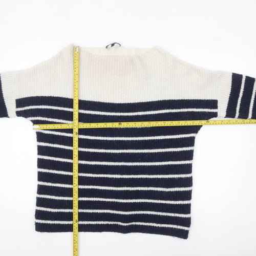 Marks and Spencer Women Navy Cream Striped Jumper Size 12 Knit Pullover