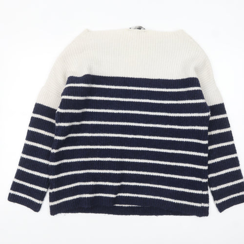 Marks and Spencer Women Navy Cream Striped Jumper Size 12 Knit Pullover