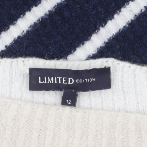 Marks and Spencer Women Navy Cream Striped Jumper Size 12 Knit Pullover
