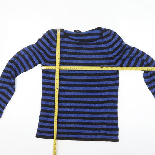 Hobbs Women’s Blue Black Striped Silk Blend Boat Neck Jumper Size 12