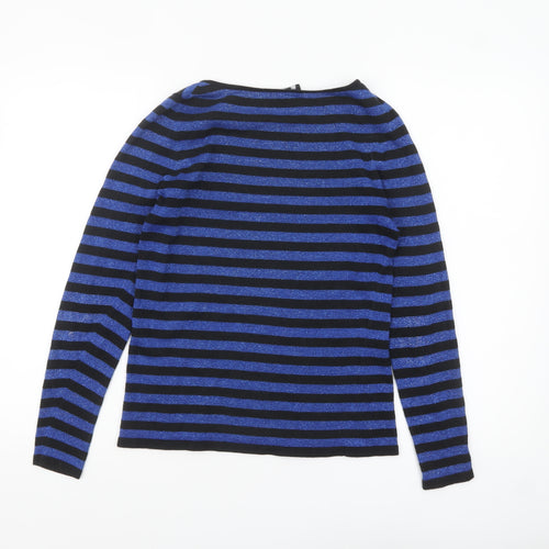 Hobbs Women’s Blue Black Striped Silk Blend Boat Neck Jumper Size 12