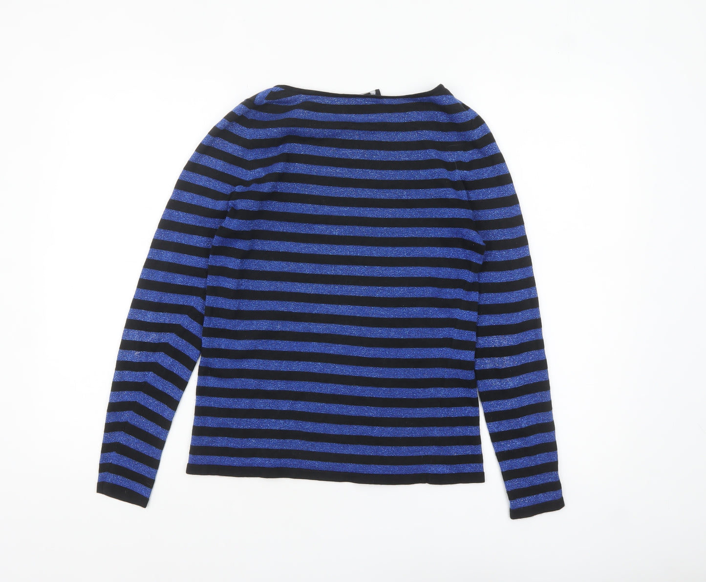 Hobbs Women’s Blue Black Striped Silk Blend Boat Neck Jumper Size 12