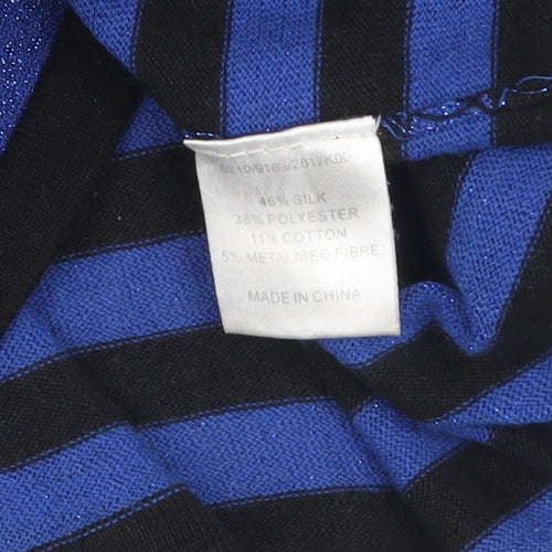 Hobbs Women’s Blue Black Striped Silk Blend Boat Neck Jumper Size 12