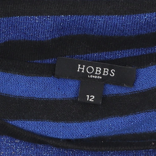 Hobbs Women’s Blue Black Striped Silk Blend Boat Neck Jumper Size 12