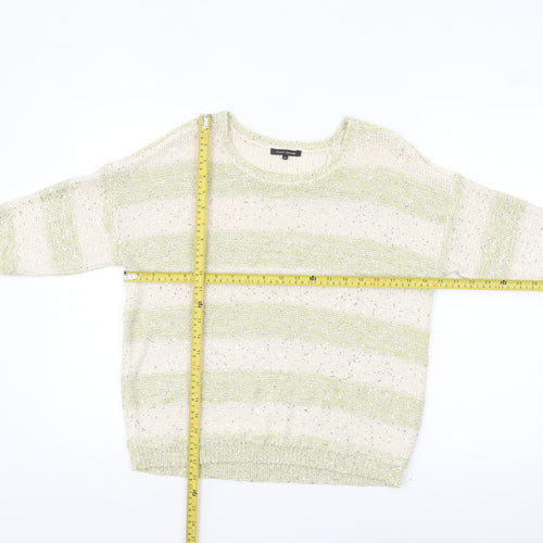 River Island Women Cream Green Striped Sequin Knit Jumper Size 8