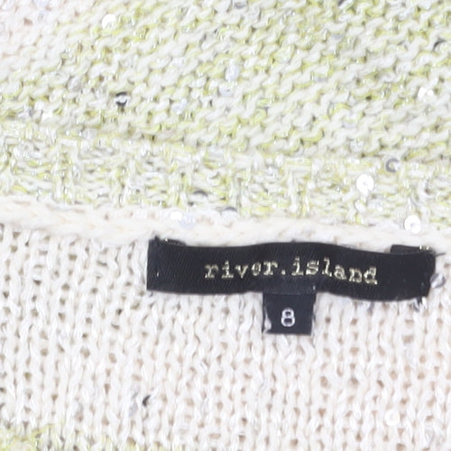 River Island Women Cream Green Striped Sequin Knit Jumper Size 8