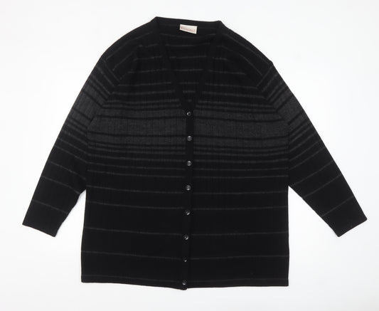 Essence Women's Black Striped V-Neck Cardigan Size 22 Long Sleeve Knit