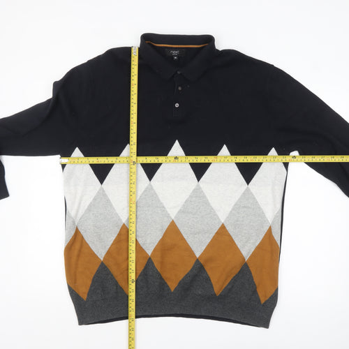 Next Men's Multicoloured Argyle Collared Jumper 2XL Cotton Pullover