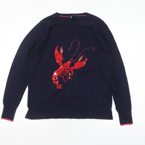 Joules Women Blue Sequin Lobster Pullover Jumper Size 12