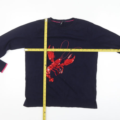 Joules Women Blue Sequin Lobster Pullover Jumper Size 12