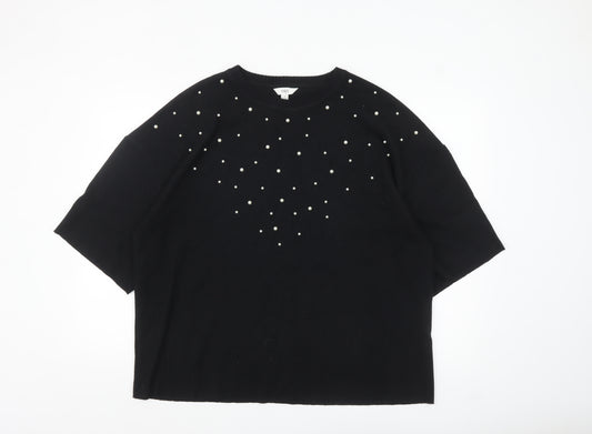 Marks and Spencer Women’s Black Beaded Crew Neck Short Sleeve T-Shirt Size 18