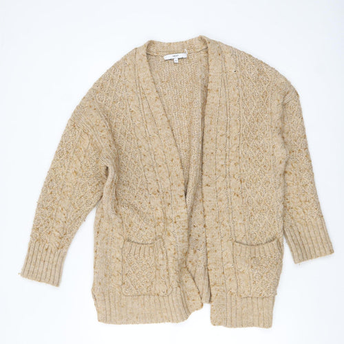Next Women's Beige Cable Knit Wool Blend V-Neck Cardigan M