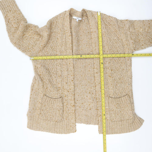 Next Women's Beige Cable Knit Wool Blend V-Neck Cardigan M