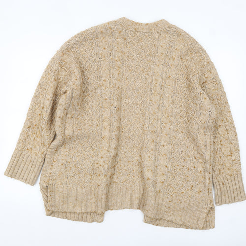 Next Women's Beige Cable Knit Wool Blend V-Neck Cardigan M