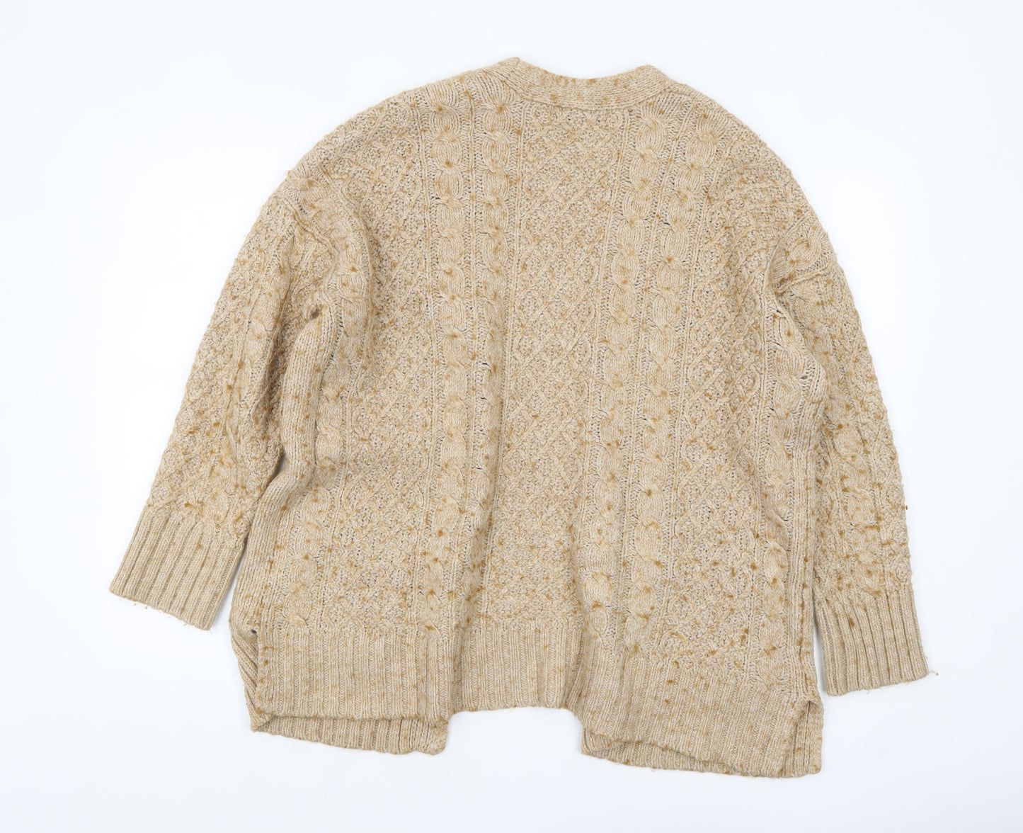 Next Women's Beige Cable Knit Wool Blend V-Neck Cardigan M