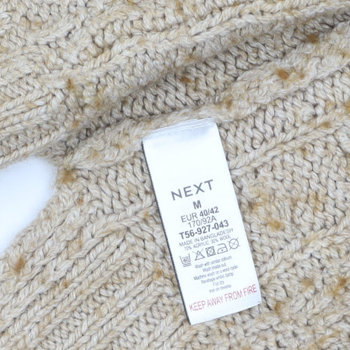 Next Women's Beige Cable Knit Wool Blend V-Neck Cardigan M