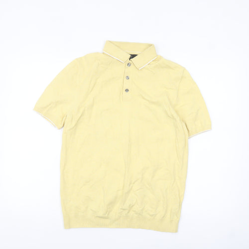 Marks and Spencer Men's Yellow Cotton Polo Shirt Size M Regular Fit
