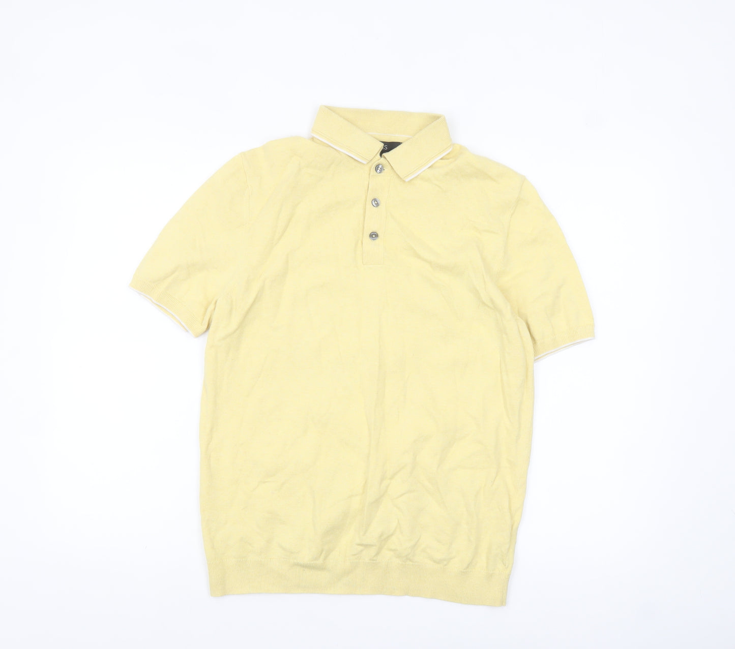 Marks and Spencer Men's Yellow Cotton Polo Shirt Size M Regular Fit