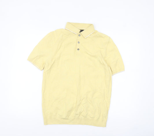 Marks and Spencer Men's Yellow Cotton Polo Shirt Size M Regular Fit