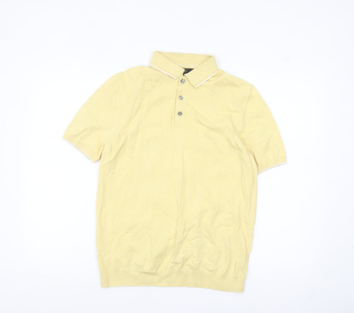 Marks and Spencer Men's Yellow Cotton Polo Shirt Size M Regular Fit