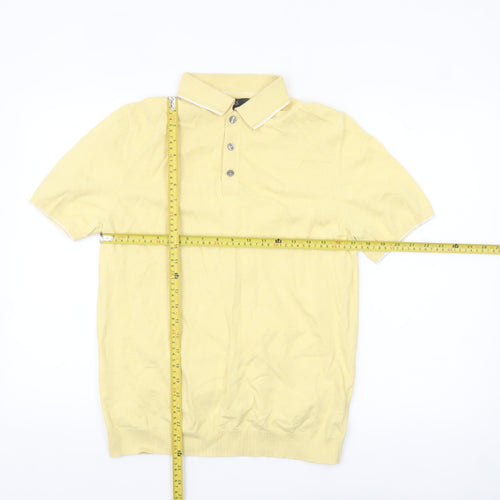 Marks and Spencer Men's Yellow Cotton Polo Shirt Size M Regular Fit