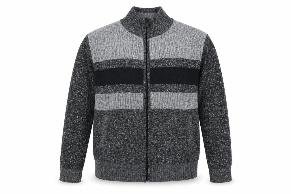 Front view of Max Men Grey 2XL Full Zip Knit Jumper for Men