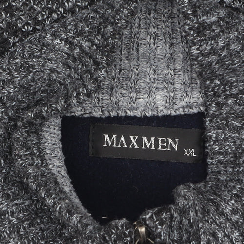 Max Men Grey 2XL Full Zip Knit Jumper for Men