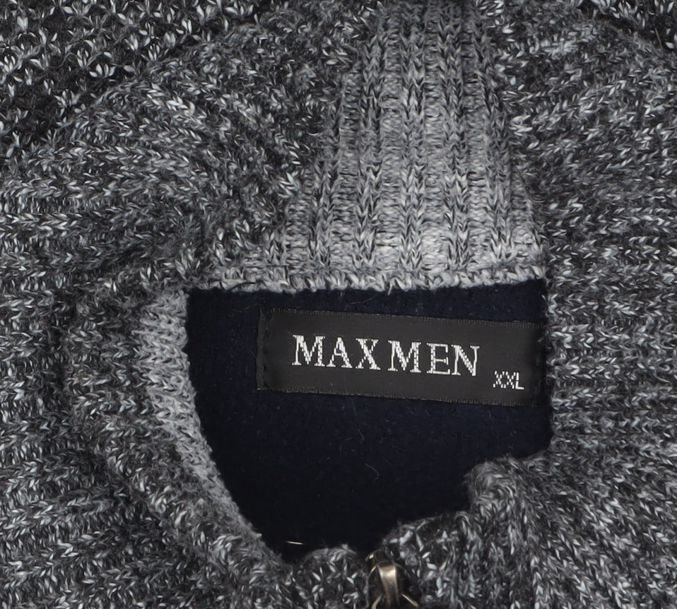 Max Men Grey 2XL Full Zip Knit Jumper for Men