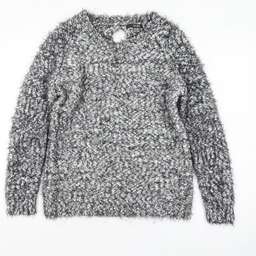 Quiz Women’s Grey Fuzzy Chunky Knit Long Sleeve Bow Jumper Size S