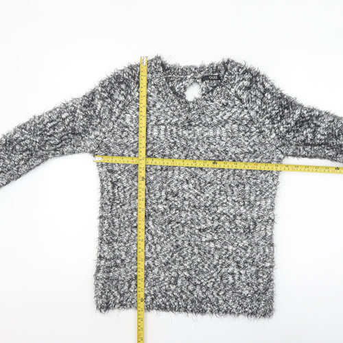 Quiz Women’s Grey Fuzzy Chunky Knit Long Sleeve Bow Jumper Size S