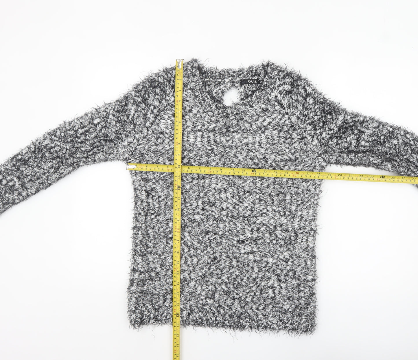 Quiz Women’s Grey Fuzzy Chunky Knit Long Sleeve Bow Jumper Size S