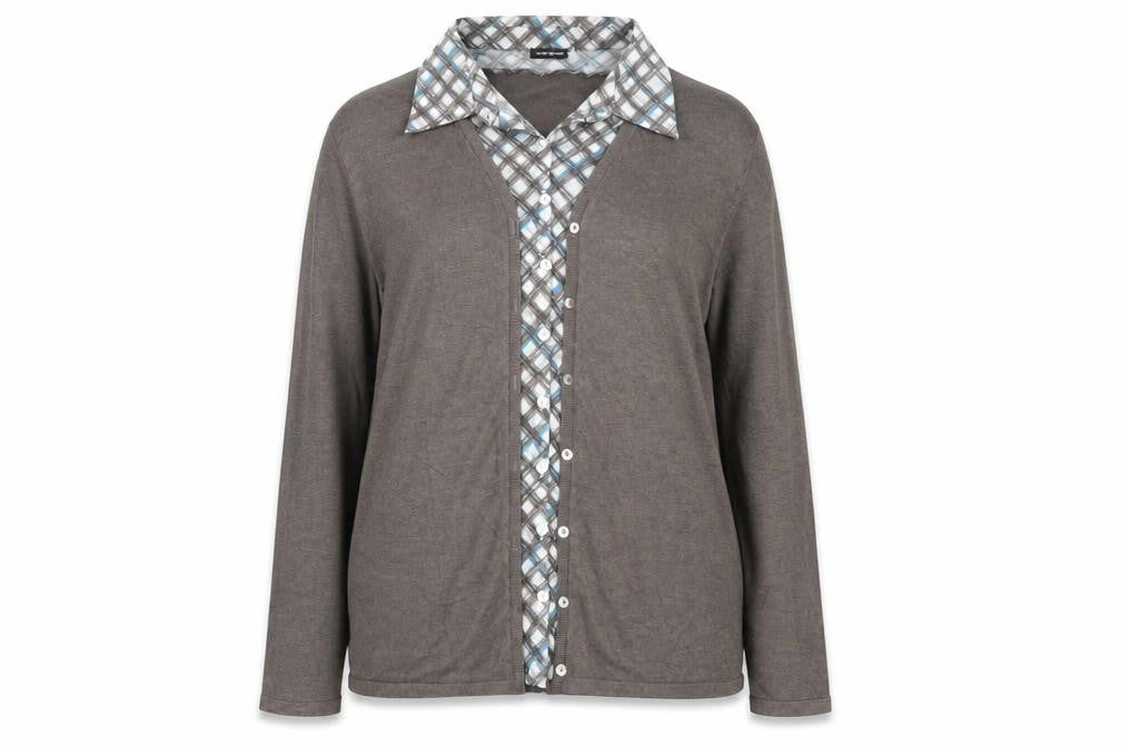 Front view of Gerry Weber Women's Brown Check Layered Cardigan, size 20