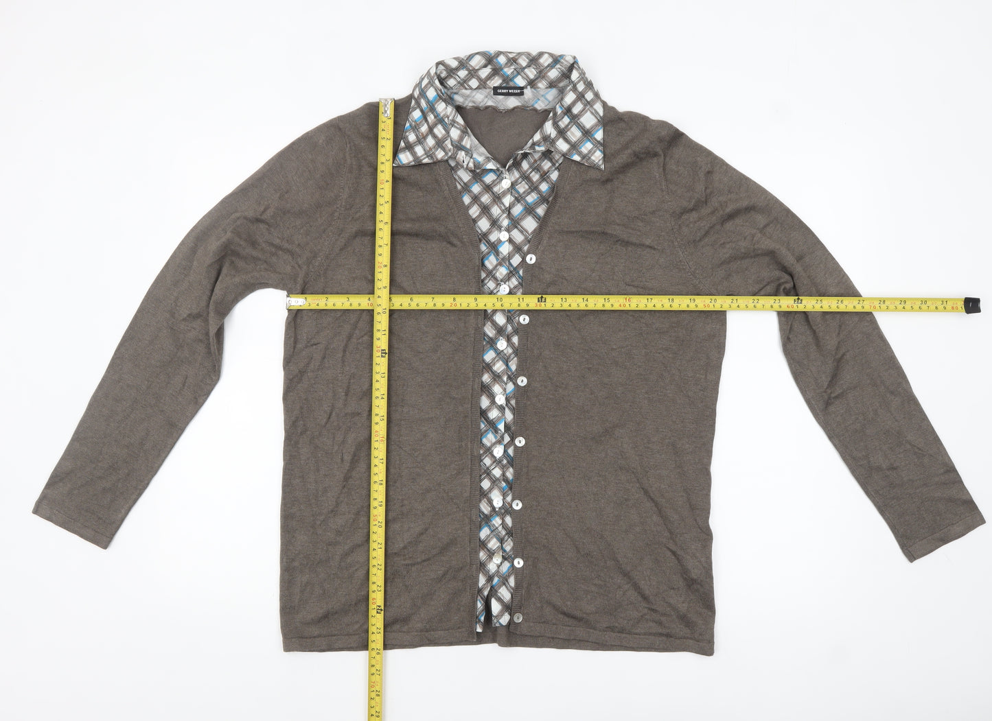 Gerry Weber Women's Brown Check Layered Cardigan Size 20