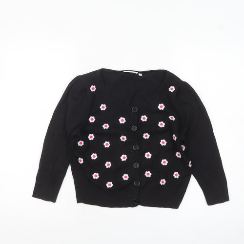 New Look Womens Black Floral Embroidered Cardigan Size 14