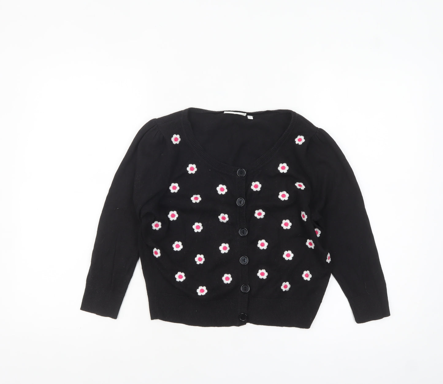 New Look Womens Black Floral Embroidered Cardigan Size 14