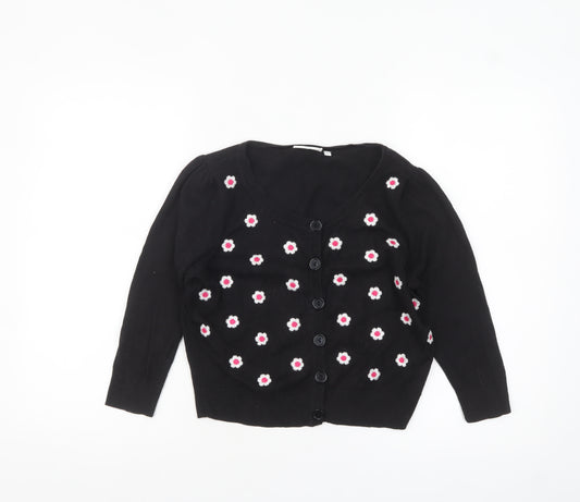 New Look Womens Black Floral Embroidered Cardigan Size 14