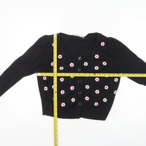 New Look Womens Black Floral Embroidered Cardigan Size 14