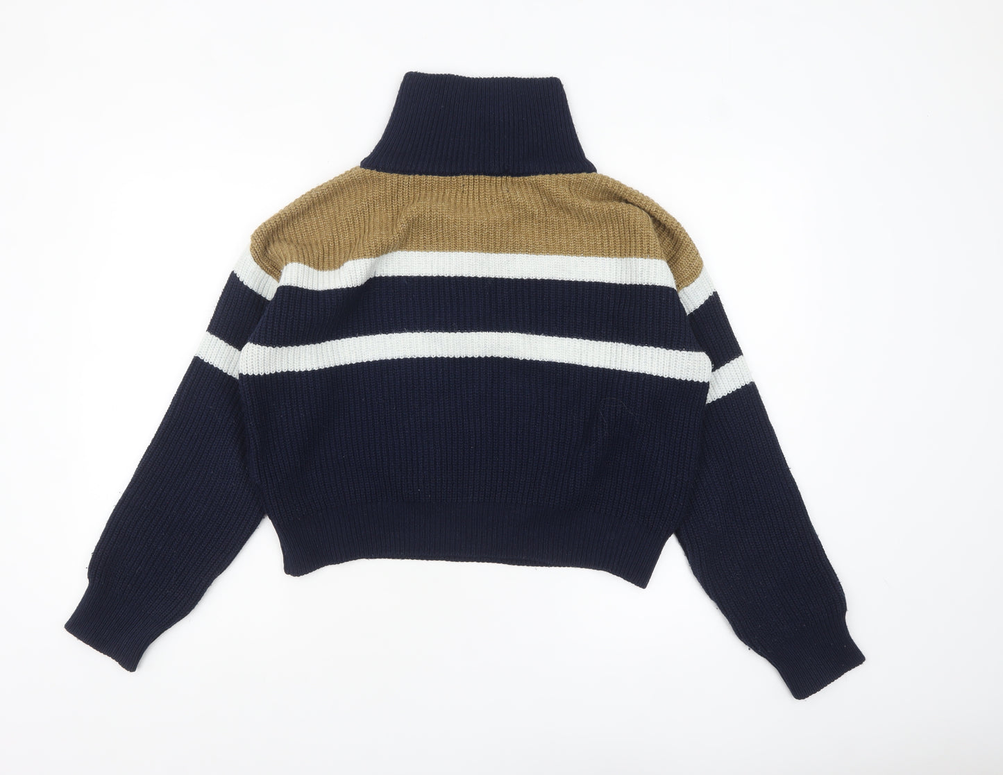 Urban Outfitters Women's Blue Striped Half Zip Chunky Knit Jumper Size S