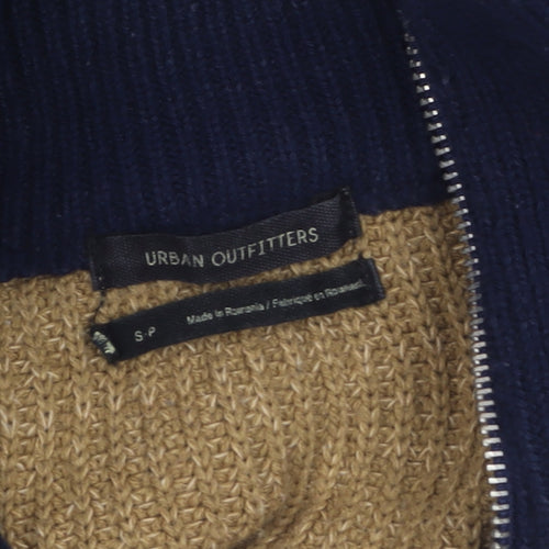 Urban Outfitters Women's Blue Striped Half Zip Chunky Knit Jumper Size S