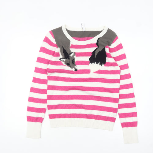 Henry Holland Women’s Pink Striped Fox Jumper Size 10 Knit Pullover