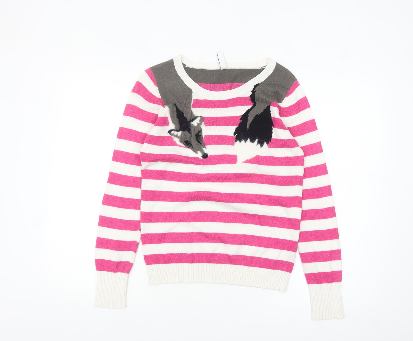 Henry Holland Women’s Pink Striped Fox Jumper Size 10 Knit Pullover