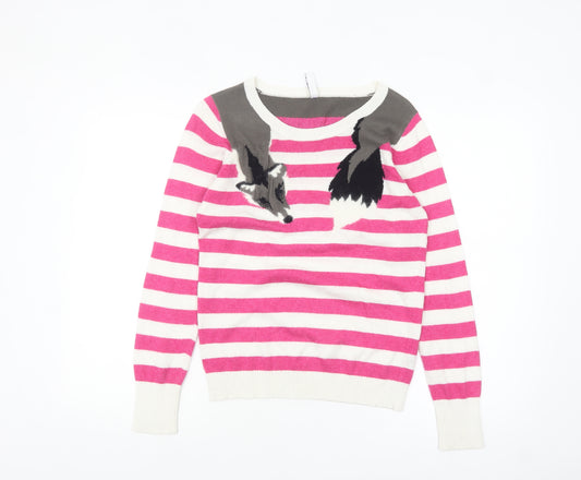 Henry Holland Women’s Pink Striped Fox Jumper Size 10 Knit Pullover