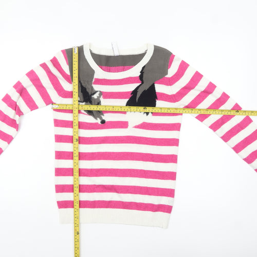 Henry Holland Women’s Pink Striped Fox Jumper Size 10 Knit Pullover