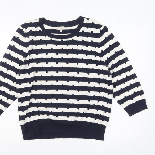 CC Petite Women's Blue Striped 3/4 Sleeve Pullover Jumper XL