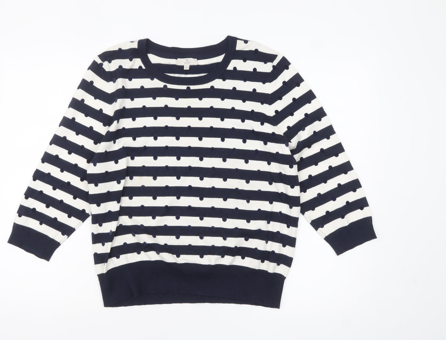 CC Petite Women's Blue Striped 3/4 Sleeve Pullover Jumper XL