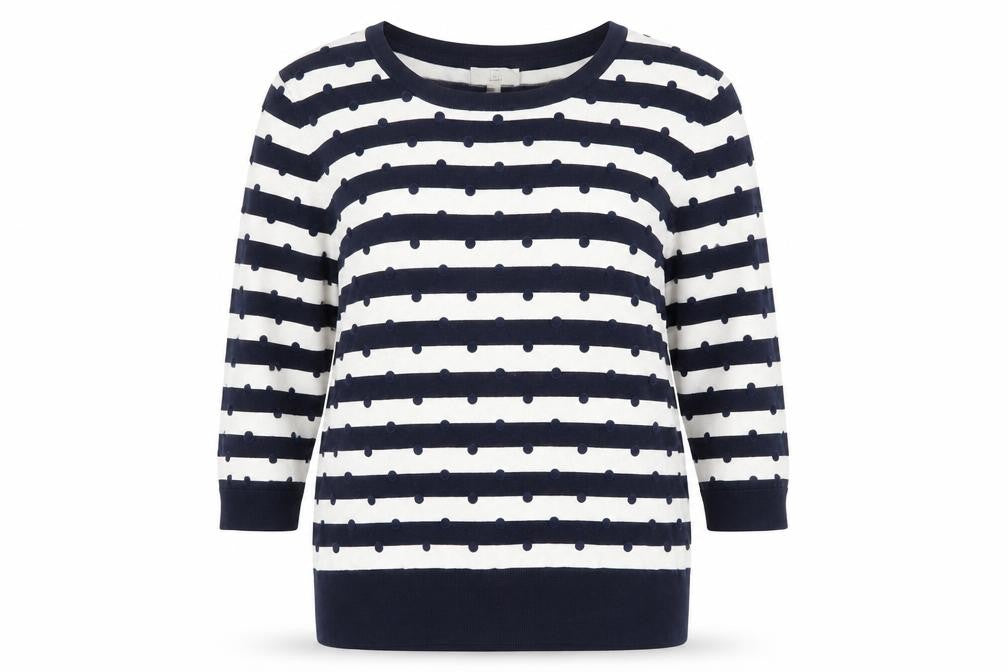 Front view of Country Casuals Petite Women's Blue Striped 3/4 Sleeve jumper XL